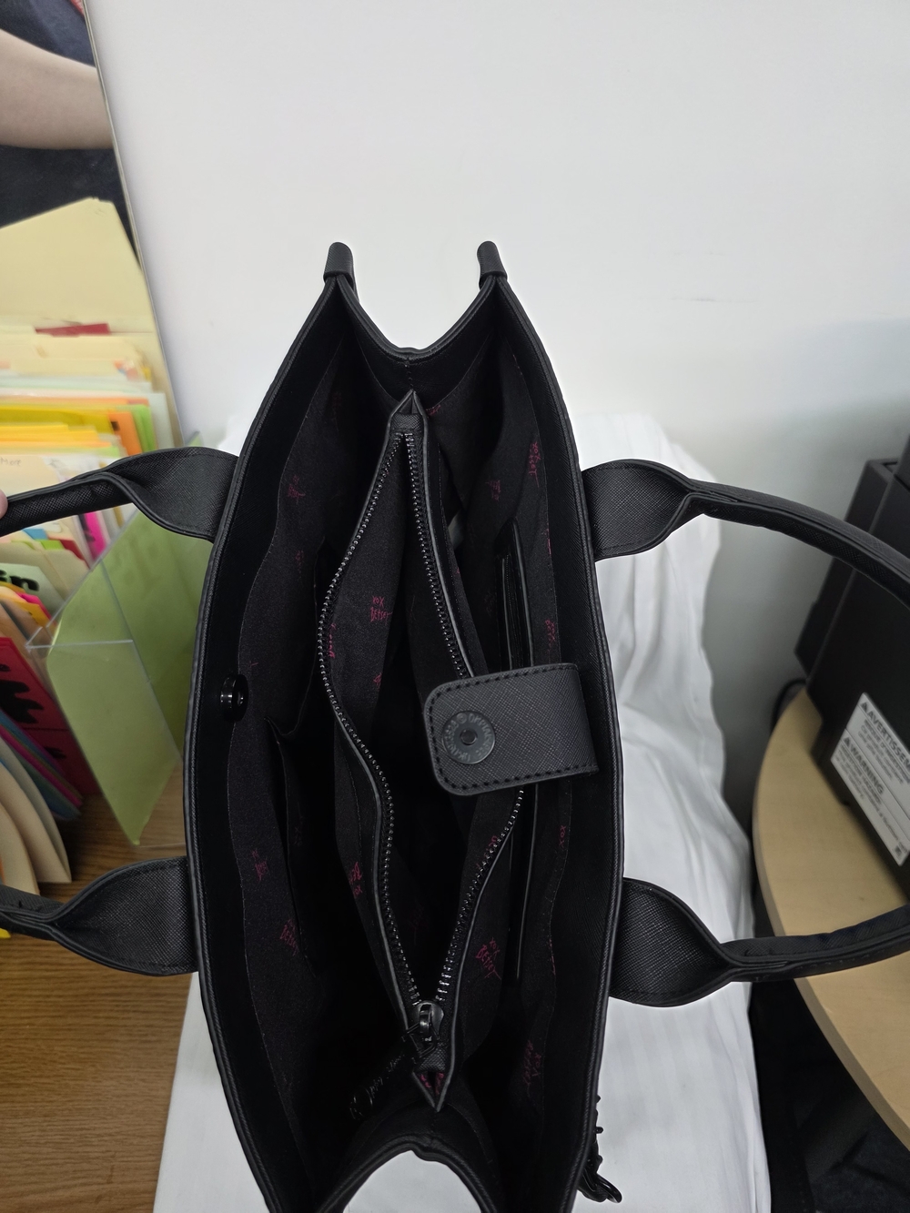 Betsey Johnson Black Embossed Tote with Chain-Accent Handles - Picture 6 of 8